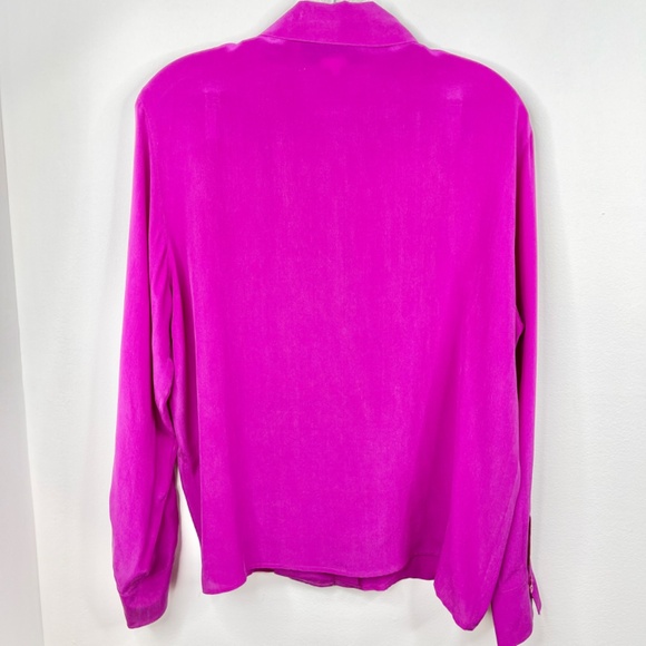 Pacific Silk Studio 100% Silk Blouse | Fuchsia Pink | Size M - Picture 4 of 9